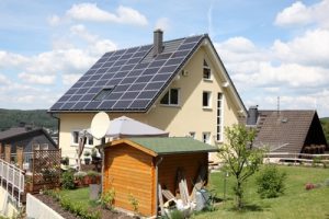 House with photovoltaic panels on the roof